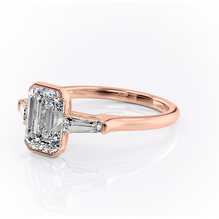 Inel de logodnă Lunaria din aur Rose 18kt cu moissanite tăietură smarald – Solitar rafinată pentru profil înalt | Personalizează și configurează gratuit online [7]