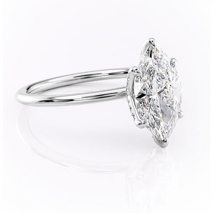 Inel de logodnă Lux din aur Alb 14kt cu moissanite tăietură marquise – Solitar rafinată pentru profil înalt | Personalizează și configurează gratuit online [1]