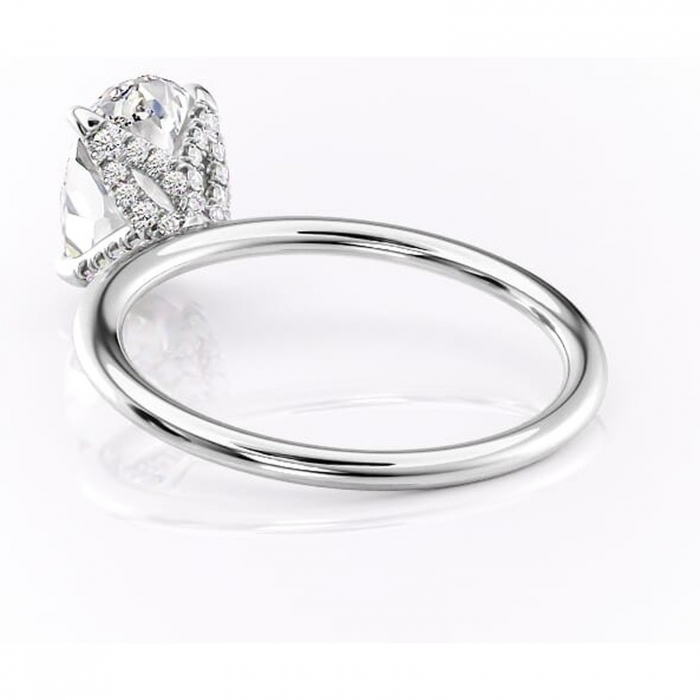 Inel de logodnă Lux din aur Alb 14kt cu moissanite tăietură ovală – Solitar rafinată pentru profil înalt | Personalizează și configurează gratuit online [4]