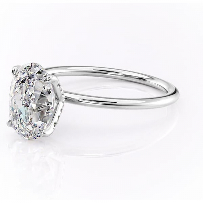 Inel de logodnă Lux din aur Alb 14kt cu moissanite tăietură ovală – Solitar rafinată pentru profil înalt | Personalizează și configurează gratuit online [7]