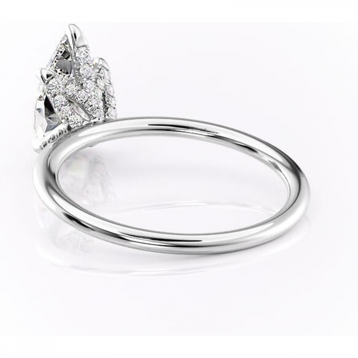 Inel de logodnă Lux din aur Alb 14kt cu moissanite tăietură pară – Solitar rafinată pentru profil înalt | Personalizează și configurează gratuit online [4]