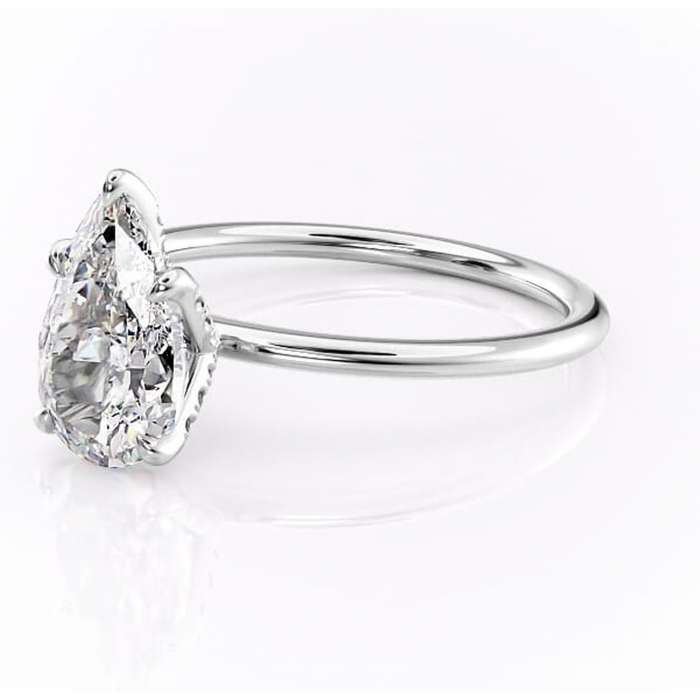 Inel de logodnă Lux din aur Alb 14kt cu moissanite tăietură pară – Solitar rafinată pentru profil înalt | Personalizează și configurează gratuit online [7]