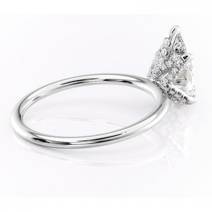 Inel de logodnă Lux din aur Alb 14kt cu moissanite tăietură pară – Solitar rafinată pentru profil înalt | Personalizează și configurează gratuit online [3]