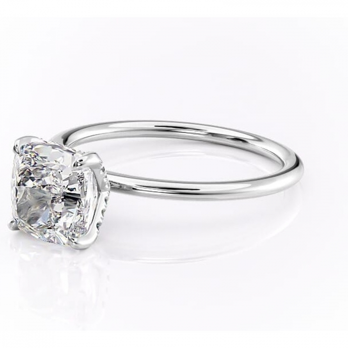 Inel de logodnă Lux din aur Alb 18kt cu moissanite tăietură pernă – Solitar rafinată pentru profil înalt | Personalizează și configurează gratuit online [7]