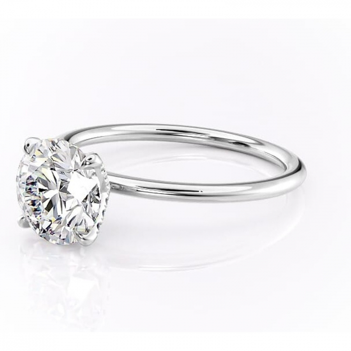 Inel de logodnă Lux din aur Alb 14kt cu moissanite tăietură rotundă – Solitar rafinată pentru profil înalt | Personalizează și configurează gratuit online [7]
