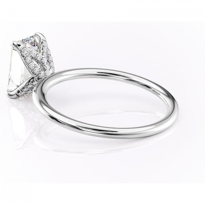 Inel de logodnă Lux din aur Alb 14kt cu moissanite tăietură smarald – Solitar rafinată pentru profil înalt | Personalizează și configurează gratuit online [5]