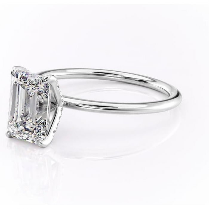 Inel de logodnă Lux din aur Alb 14kt cu moissanite tăietură smarald – Solitar rafinată pentru profil înalt | Personalizează și configurează gratuit online [7]