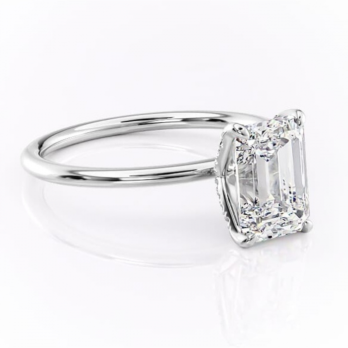 Inel de logodnă Lux din aur Alb 14kt cu moissanite tăietură smarald – Solitar rafinată pentru profil înalt | Personalizează și configurează gratuit online [1]