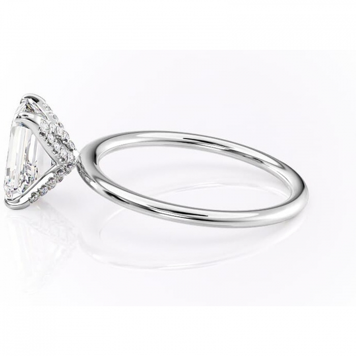 Inel de logodnă Lux din aur Alb 14kt cu moissanite tăietură smarald – Solitar rafinată pentru profil înalt | Personalizează și configurează gratuit online [6]