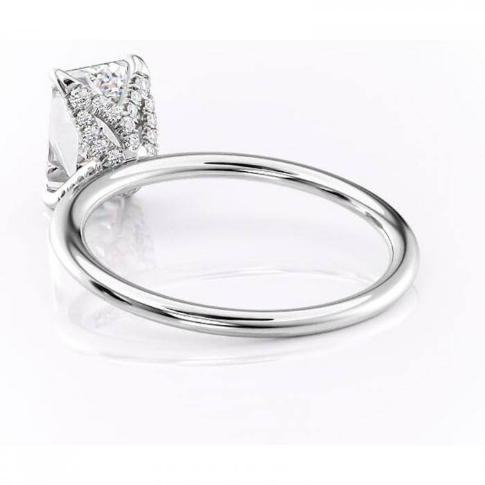 Inel de logodnă Lux din aur Alb 14kt cu moissanite tăietură smarald – Solitar rafinată pentru profil înalt | Personalizează și configurează gratuit online [4]