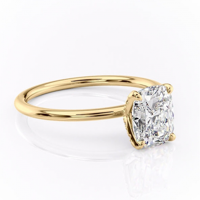 Inel de logodnă Lux din aur Galben 14kt cu moissanite tăietură pernă – Solitar rafinată pentru profil înalt | Personalizează și configurează gratuit online [1]