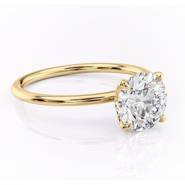 Inel de logodnă Lux din aur Galben 14kt cu moissanite tăietură rotundă – Solitar rafinată pentru profil înalt | Personalizează și configurează gratuit online [1]