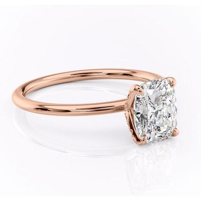 Inel de logodnă Lux din aur Rose 14kt cu moissanite tăietură pernă – Solitar rafinată pentru profil înalt | Personalizează și configurează gratuit online [1]