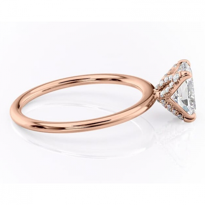 Inel de logodnă Lux din aur Rose 14kt cu moissanite tăietură pernă – Solitar rafinată pentru profil înalt | Personalizează și configurează gratuit online [2]