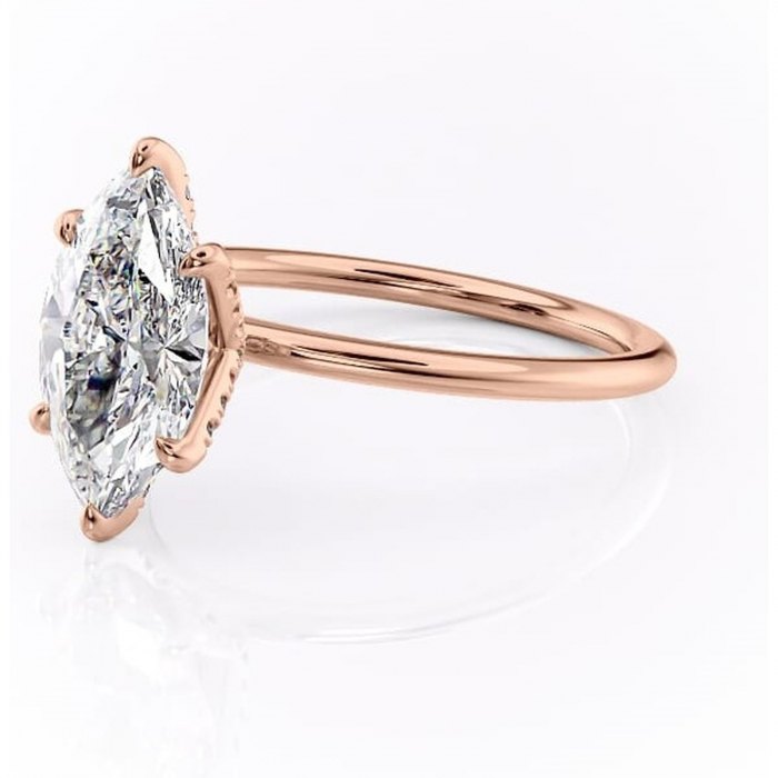 Inel de logodnă Lux din aur Rose 14kt cu moissanite tăietură marquise – Solitar rafinată pentru profil înalt | Personalizează și configurează gratuit online [7]