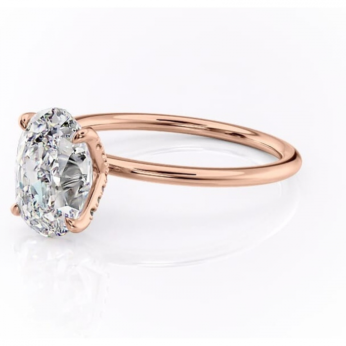 Inel de logodnă Lux din aur Rose 14kt cu moissanite tăietură ovală – Solitar rafinată pentru profil înalt | Personalizează și configurează gratuit online [7]