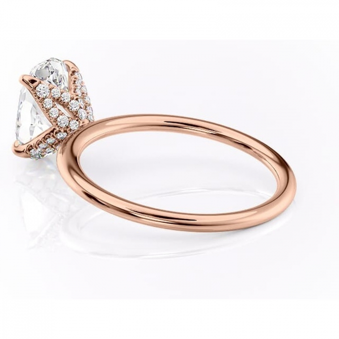 Inel de logodnă Lux din aur Rose 14kt cu moissanite tăietură ovală – Solitar rafinată pentru profil înalt | Personalizează și configurează gratuit online [5]