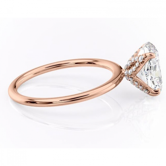 Inel de logodnă Lux din aur Rose 14kt cu moissanite tăietură ovală – Solitar rafinată pentru profil înalt | Personalizează și configurează gratuit online [2]