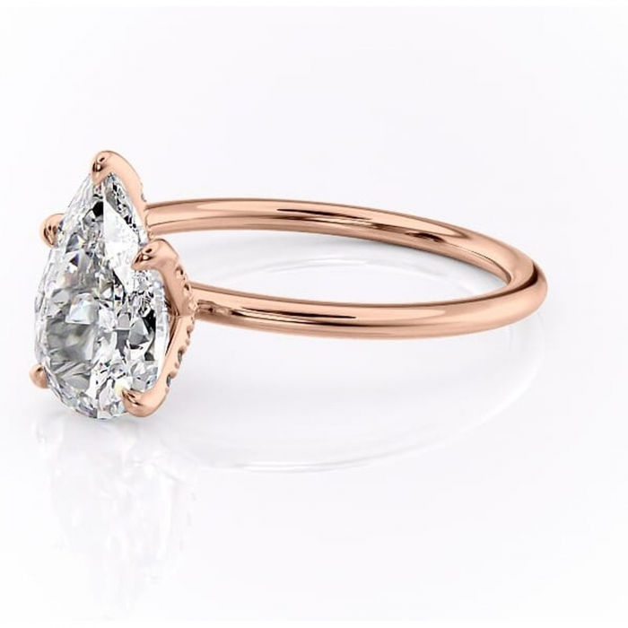 Inel de logodnă Lux din aur Rose 18kt cu moissanite tăietură pară – Solitar rafinată pentru profil înalt | Personalizează și configurează gratuit online [7]