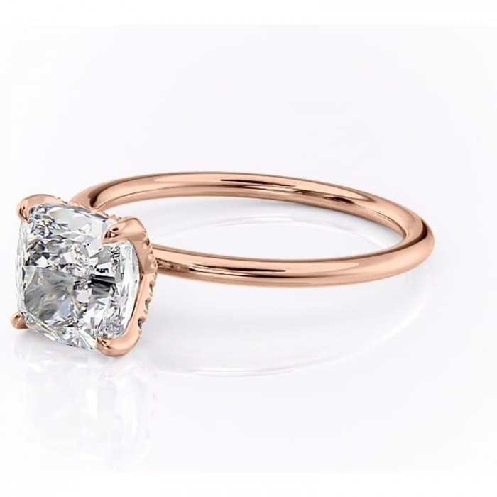 Inel de logodnă Lux din aur Rose 18kt cu moissanite tăietură pernă – Solitar rafinată pentru profil înalt | Personalizează și configurează gratuit online [7]