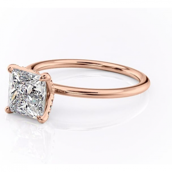 Inel de logodnă Lux din aur Rose 14kt cu moissanite tăietură princess – Solitar rafinată pentru profil înalt | Personalizează și configurează gratuit online [7]