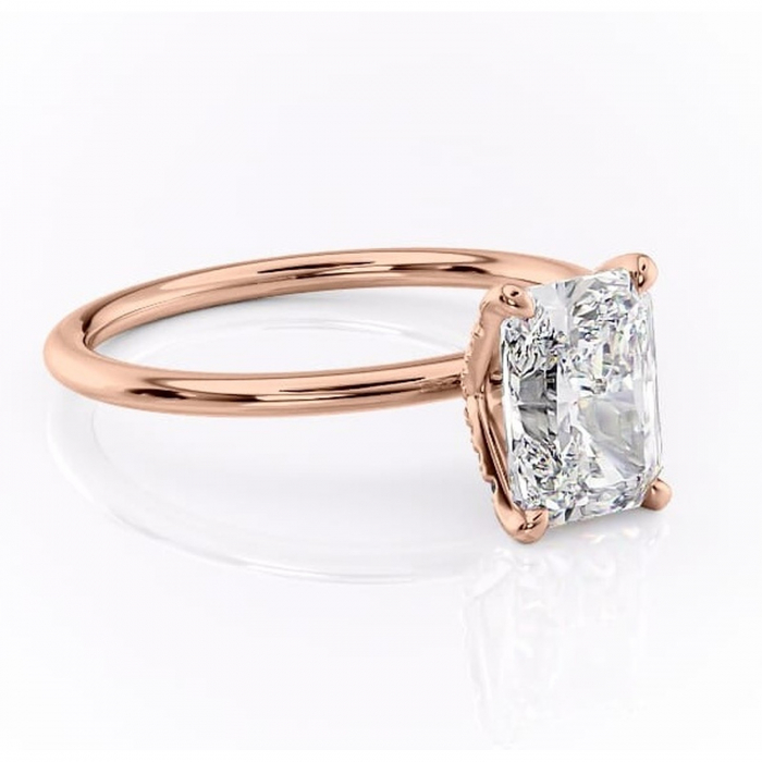 Inel de logodnă Lux din aur Rose 18kt cu moissanite tăietură radiantă – Solitar rafinată pentru profil înalt | Personalizează și configurează gratuit online [1]