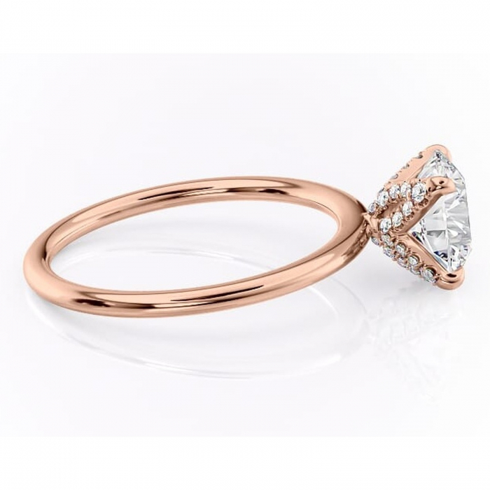 Inel de logodnă Lux din aur Rose 14kt cu moissanite tăietură rotundă – Solitar rafinată pentru profil înalt | Personalizează și configurează gratuit online [2]