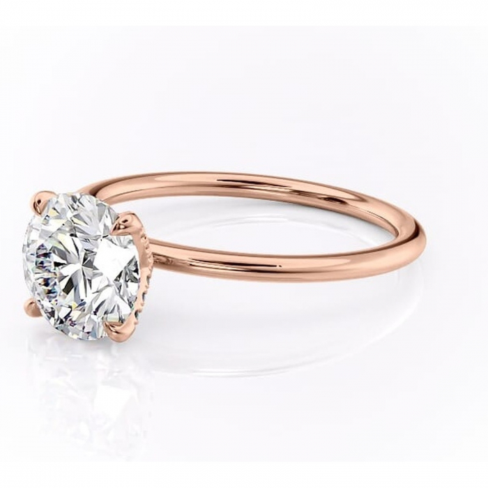 Inel de logodnă Lux din aur Rose 14kt cu moissanite tăietură rotundă – Solitar rafinată pentru profil înalt | Personalizează și configurează gratuit online [7]
