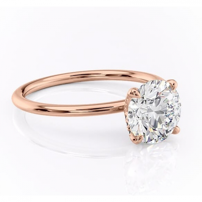 Inel de logodnă Lux din aur Rose 14kt cu moissanite tăietură rotundă – Solitar rafinată pentru profil înalt | Personalizează și configurează gratuit online [1]