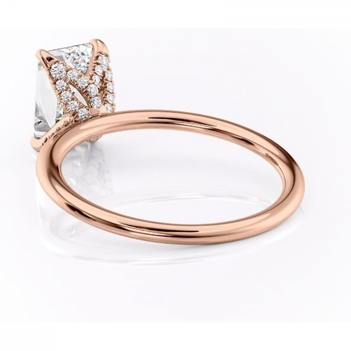 Inel de logodnă Lux din aur Rose 14kt cu moissanite tăietură smarald – Solitar rafinată pentru profil înalt | Personalizează și configurează gratuit online [4]