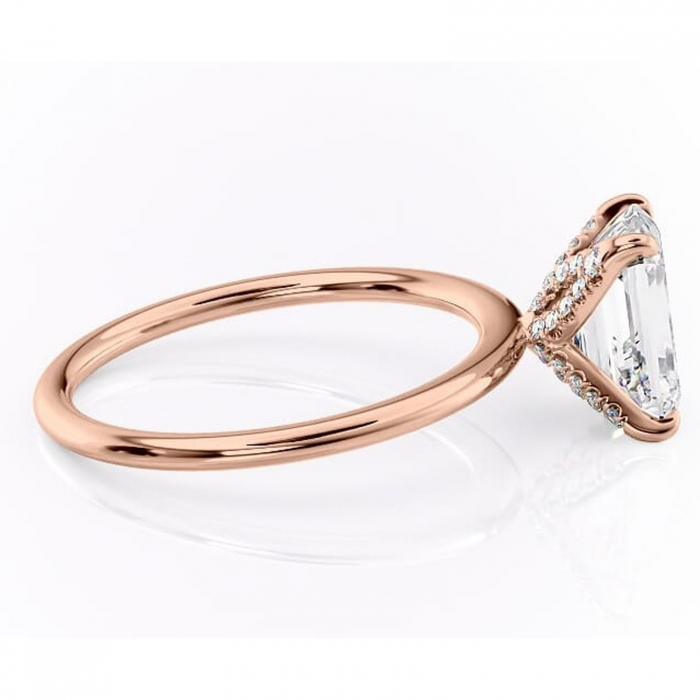 Inel de logodnă Lux din aur Rose 14kt cu moissanite tăietură smarald – Solitar rafinată pentru profil înalt | Personalizează și configurează gratuit online [2]