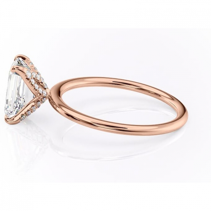Inel de logodnă Lux din aur Rose 14kt cu moissanite tăietură smarald – Solitar rafinată pentru profil înalt | Personalizează și configurează gratuit online [6]