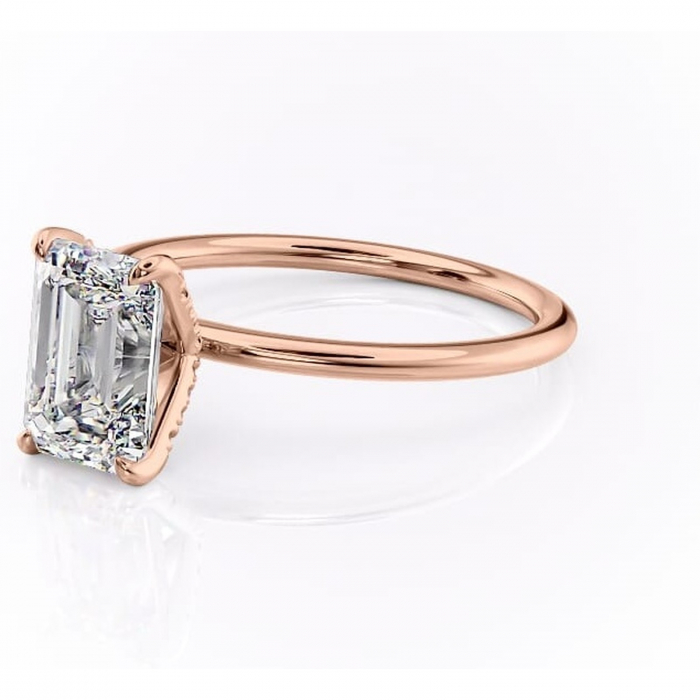 Inel de logodnă Lux din aur Rose 14kt cu moissanite tăietură smarald – Solitar rafinată pentru profil înalt | Personalizează și configurează gratuit online [7]