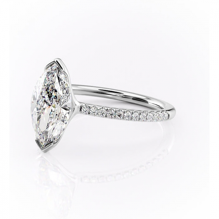 Inel de logodnă Maelis din aur Alb 14kt cu moissanite tăietură marquise – Montură închisă rafinată pentru profil mediu | Personalizează și configurează gratuit online [7]