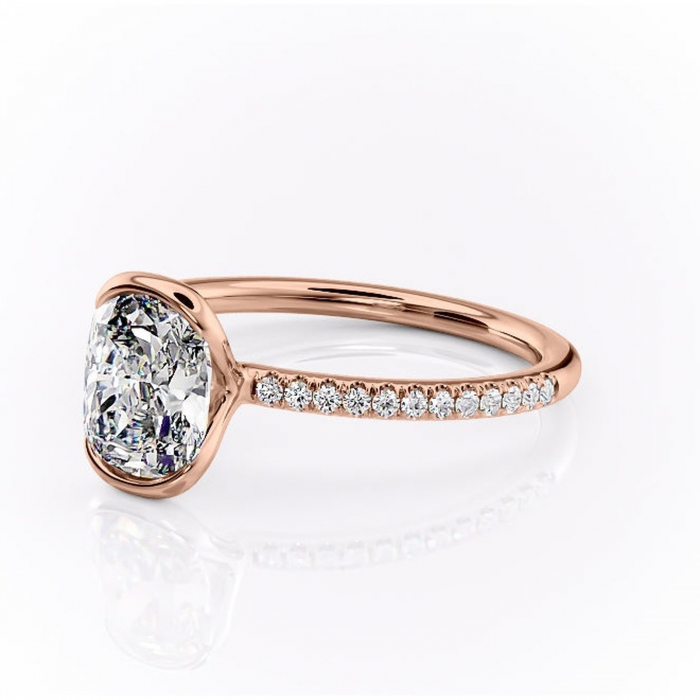Inel de logodnă Maelis din aur Rose 14kt cu moissanite tăietură pernă – Montură închisă rafinată pentru profil mediu | Personalizează și configurează gratuit online [7]