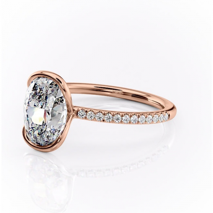 Inel de logodnă Maelis din aur Rose 14kt cu moissanite tăietură ovală – Montură închisă rafinată pentru profil mediu | Personalizează și configurează gratuit online [7]