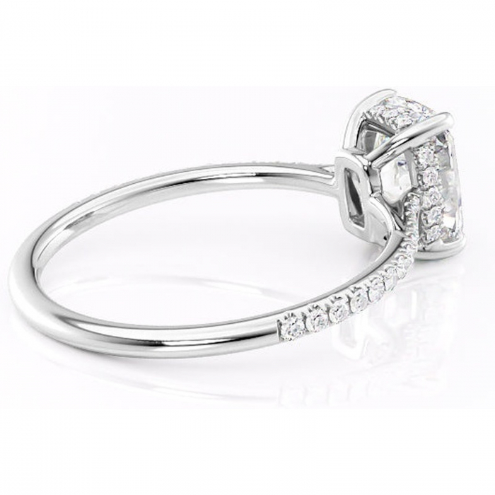 Inel de logodnă Marigold din aur Alb 14kt cu moissanite tăietură pernă – Montură pavé rafinată pentru profil jos | Personalizează și configurează gratuit online [3]