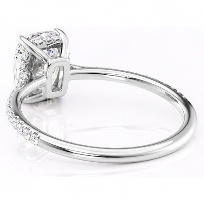 Inel de logodnă Marigold din aur Alb 14kt cu moissanite tăietură pernă – Montură pavé rafinată pentru profil jos | Personalizează și configurează gratuit online [4]