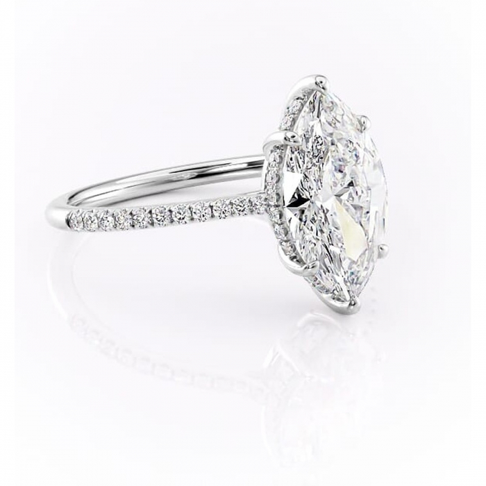 Inel de logodnă Marigold din aur Alb 14kt cu moissanite tăietură marquise – Montură pavé rafinată pentru profil jos | Personalizează și configurează gratuit online [1]