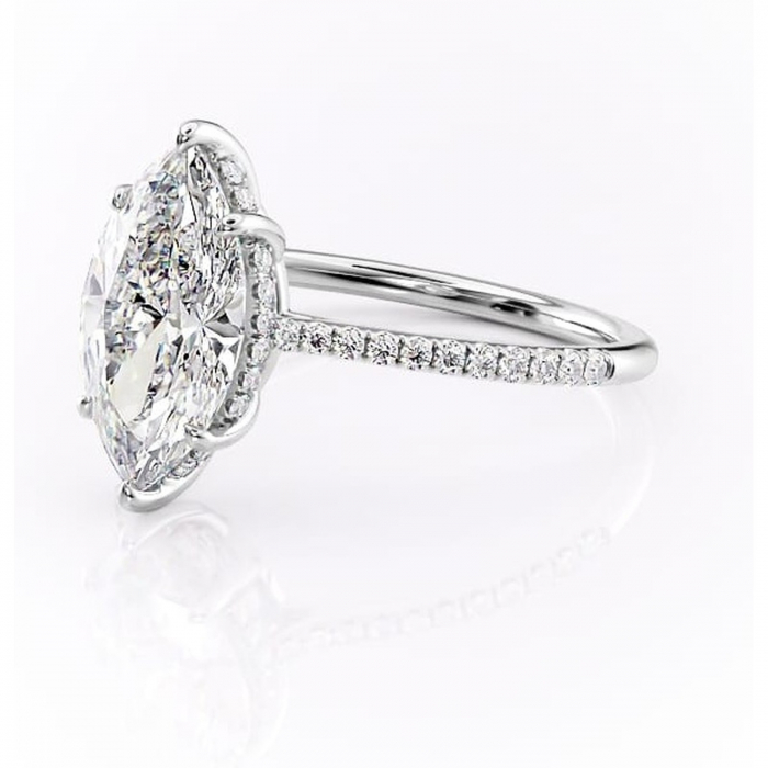 Inel de logodnă Marigold din aur Alb 14kt cu moissanite tăietură marquise – Montură pavé rafinată pentru profil jos | Personalizează și configurează gratuit online [7]