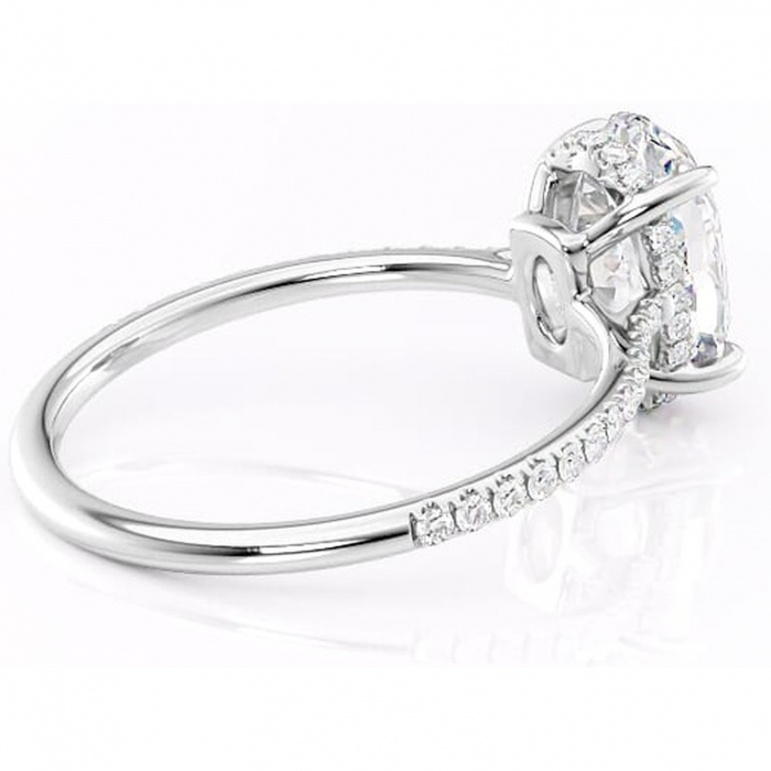 Inel de logodnă Marigold din aur Alb 14kt cu moissanite tăietură ovală – Montură pavé rafinată pentru profil jos | Personalizează și configurează gratuit online [3]