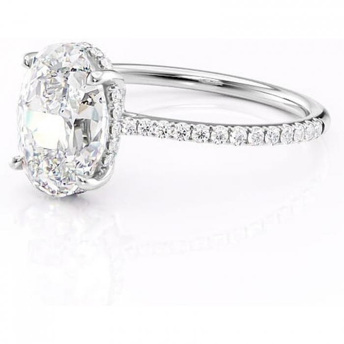 Inel de logodnă Marigold din aur Alb 14kt cu moissanite tăietură ovală – Montură pavé rafinată pentru profil jos | Personalizează și configurează gratuit online [7]