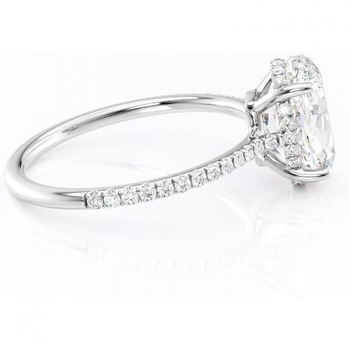 Inel de logodnă Marigold din aur Alb 14kt cu moissanite tăietură ovală – Montură pavé rafinată pentru profil jos | Personalizează și configurează gratuit online [2]