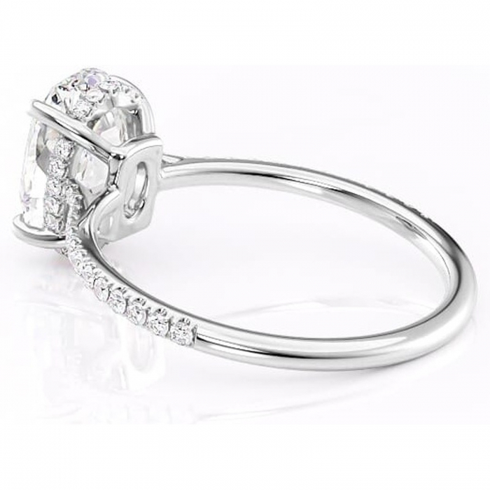 Inel de logodnă Marigold din aur Alb 14kt cu moissanite tăietură ovală – Montură pavé rafinată pentru profil jos | Personalizează și configurează gratuit online [5]
