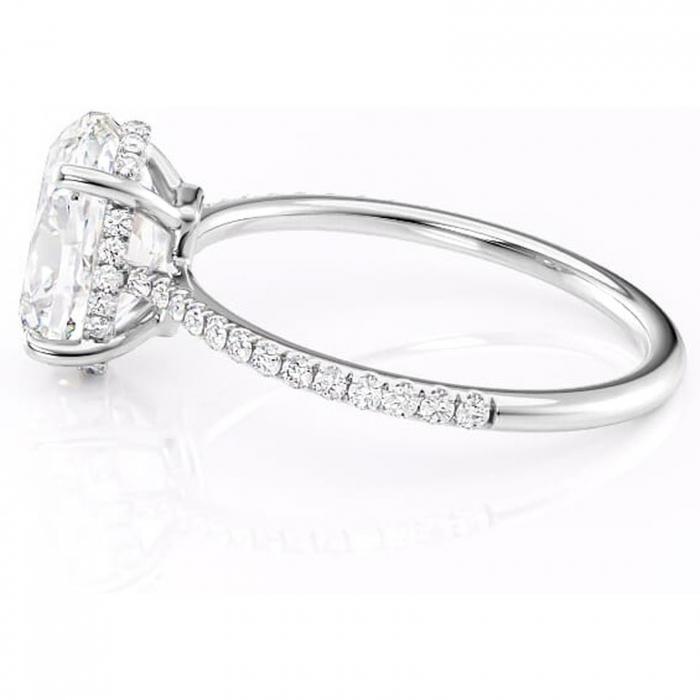 Inel de logodnă Marigold din aur Alb 14kt cu moissanite tăietură ovală – Montură pavé rafinată pentru profil jos | Personalizează și configurează gratuit online [6]