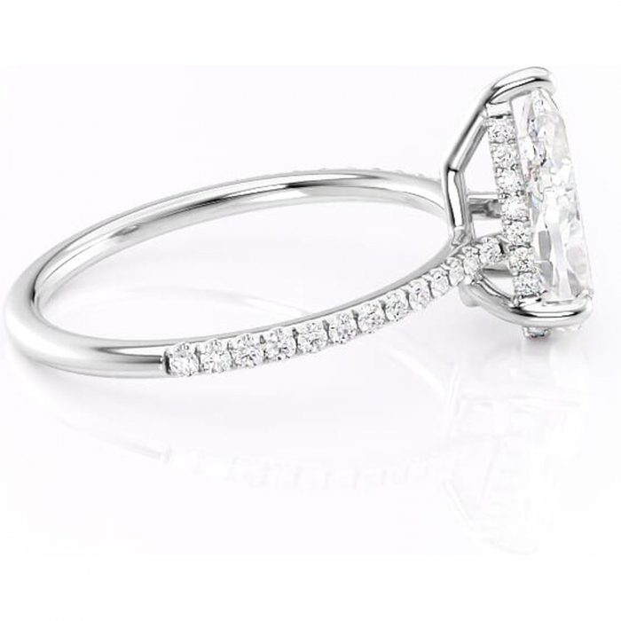 Inel de logodnă Marigold din aur Alb 14kt cu moissanite tăietură pară – Montură pavé rafinată pentru profil jos | Personalizează și configurează gratuit online [2]