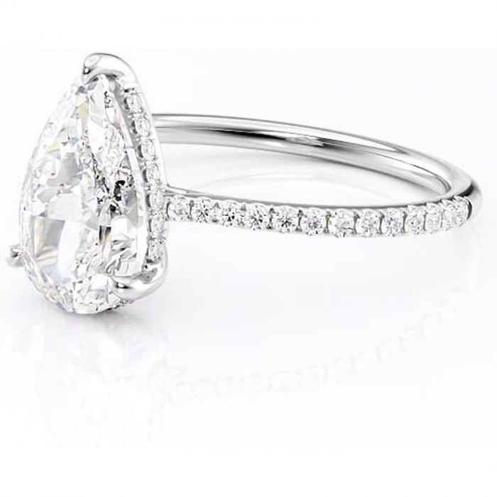 Inel de logodnă Marigold din aur Alb 14kt cu moissanite tăietură pară – Montură pavé rafinată pentru profil jos | Personalizează și configurează gratuit online [7]
