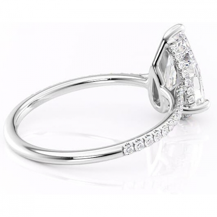 Inel de logodnă Marigold din aur Alb 14kt cu moissanite tăietură pară – Montură pavé rafinată pentru profil jos | Personalizează și configurează gratuit online [3]