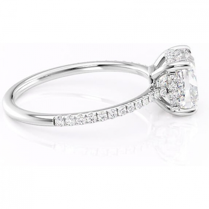 Inel de logodnă Marigold din aur Alb 18kt cu moissanite tăietură pernă – Montură pavé rafinată pentru profil jos | Personalizează și configurează gratuit online [2]