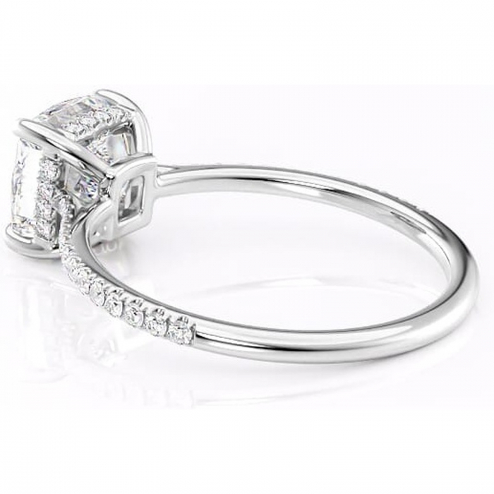 Inel de logodnă Marigold din aur Alb 18kt cu moissanite tăietură pernă – Montură pavé rafinată pentru profil jos | Personalizează și configurează gratuit online [5]